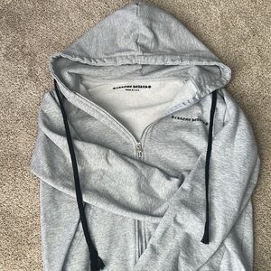 Chrome Hearts Light Gray Zip-Up Hooded Sweatshirt with Black Drawstrings